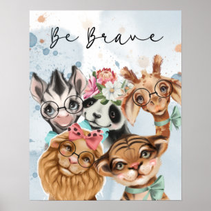 Póster Recién nacido Jungle Safari wildone Nursery azul P