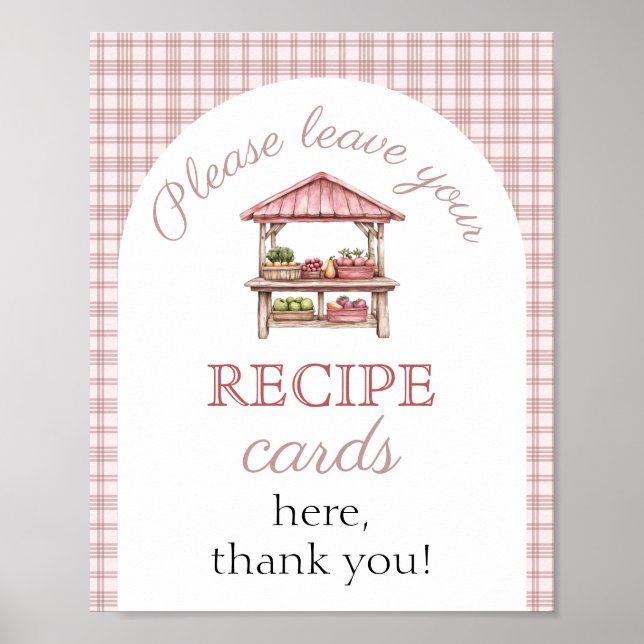 Póster recipe card Pink Country market Bridal Shower sign (Frente)