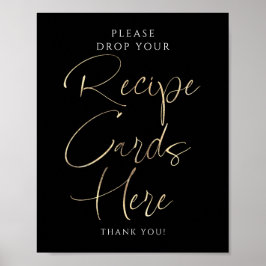 Póster Recipe Cards Black and Gold Bridal Shower Sign