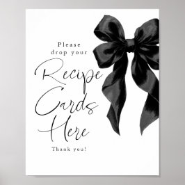 Póster Recipe Cards Black Bow Bridal Shower Sign