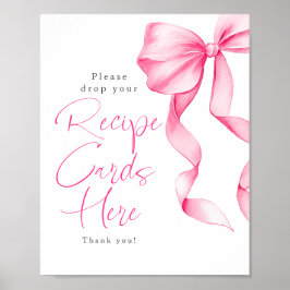 Póster Recipe Cards Blush Pink Bow Bridal Shower Sign
