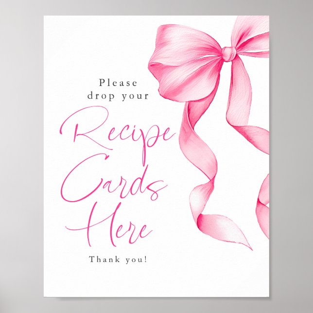 Póster Recipe Cards Blush Pink Bow Bridal Shower Sign (Frente)