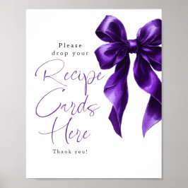 Póster Recipe Cards Dark Purple Bow Bridal Shower Sign