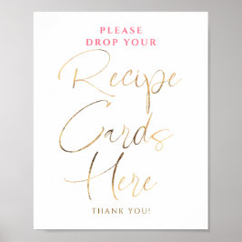 Póster Recipe Cards Pink and Gold Bridal Shower Sign