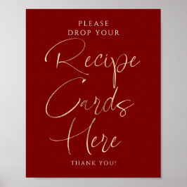 Póster Recipe Cards Red and Gold Bridal Shower Sign
