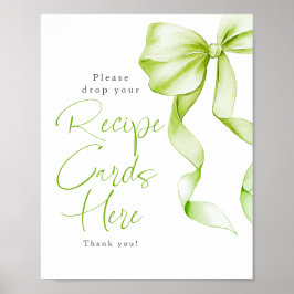 Póster Recipe Cards Sage Green Bow Bridal Shower Sign