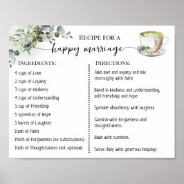 Póster Recipe for a Happy Marriage Greenery Matcha