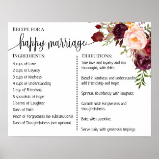 Póster Recipe for a happy marriage newlyweds marsala