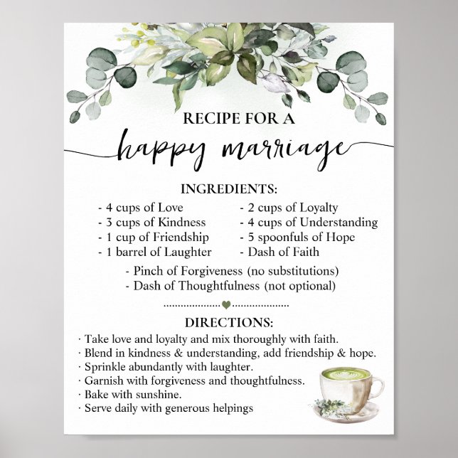 Póster Recipe for Happy Marriage Matcha Wedding Gift (Frente)