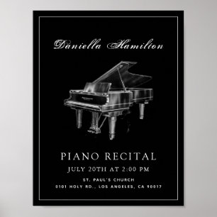 Póster Recital clásico simple de piano negro