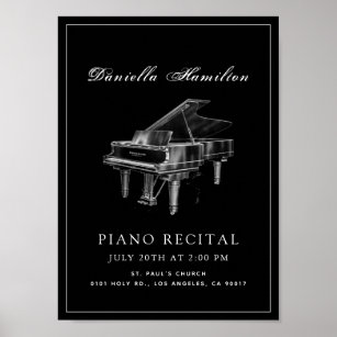 Póster Recital clásico simple de piano negro
