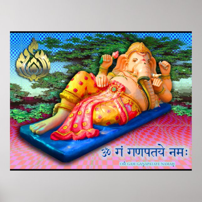 Póster Reclinando Ganesha con Cobra (Frente)