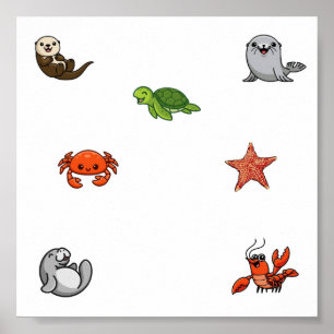 Póster Recogida de animales marinos