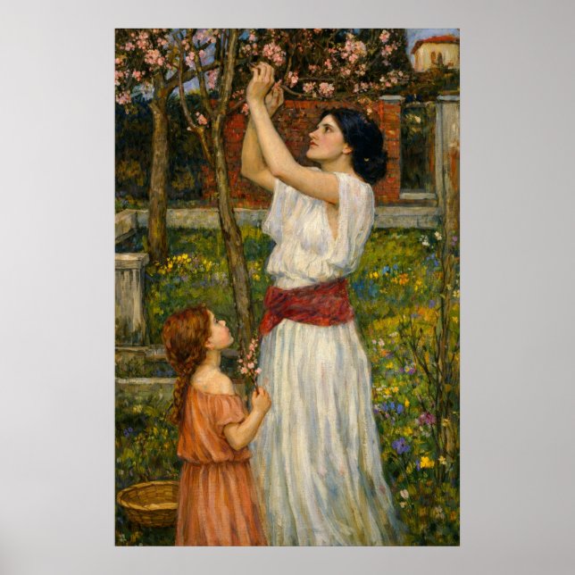 Póster Recogiendo Flores de Almendro por Waterhouse (Frente)
