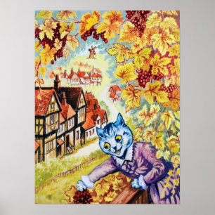 Póster Recogiendo uvas en el balcón, Louis Wain