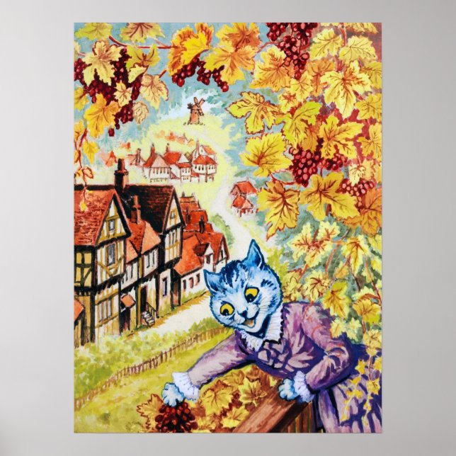 Póster Recogiendo uvas en el balcón, Louis Wain (Frente)