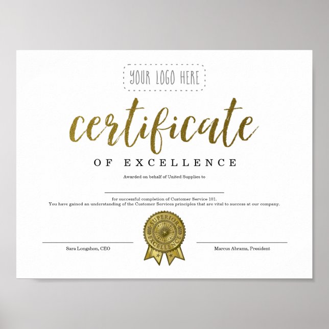 Póster Reconocimiento de la Apreciación del Certificado d (Frente)