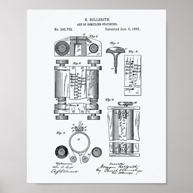 Póster Recopilación de estadísticas 1889 Patent Art White (Frente)