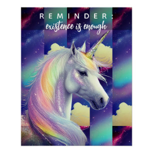 Póster Recordatorio de que eres suficiente Unicornio Blan