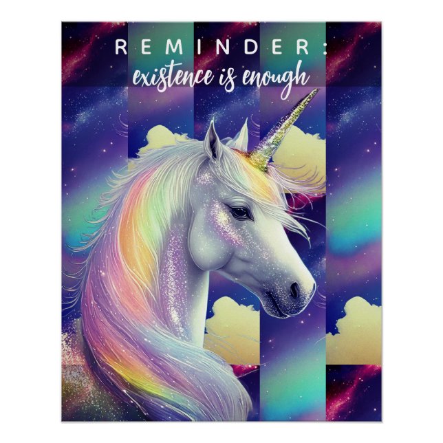 Póster Recordatorio de que eres suficiente Unicornio Blan (Anverso)