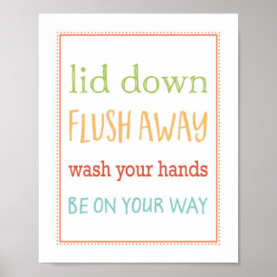 Póster Recordatorio Flush Cute Colorful Child Bathroom Ró