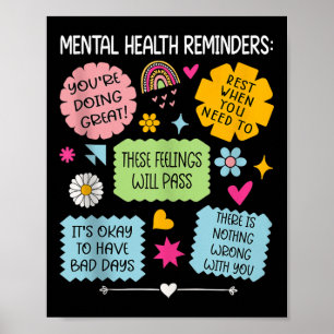 Póster Recordatorios de salud mental de cinta verde Salud