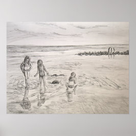 Póster Recorrido de Ocean Discoverts Beach Day Pencil Art