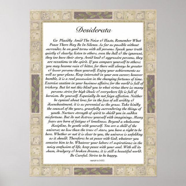 Póster Recorte de mosaico de DESIDERATA (Frente)
