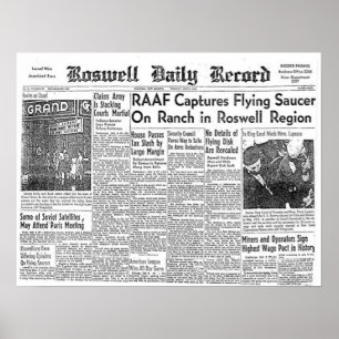 Póster Recorte del periódico Roswell UFO Incident