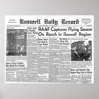 Póster Recorte del periódico Roswell UFO Incident