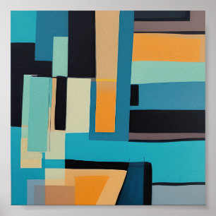 Póster rectángulos abstractos azules y naranjas