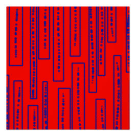 Póster rectángulos azules sobre rojo