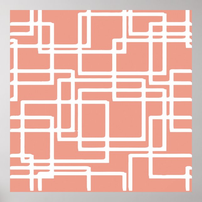 Póster Rectángulos Blancos Modernos Retro Sobre Coral (Frente)