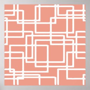 Póster Rectángulos blancos retro modernos sobre el coral
