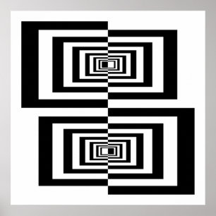 Póster Rectángulos Geométricos Abstractos en Blanco y Neg