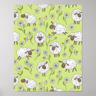 Póster Recuento de ovejas en verde rocío de hongos