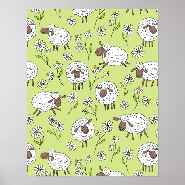 Póster Recuento de ovejas en verde rocío de hongos (Frente)