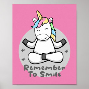 Póster Recuerde sonreír Kawaii feliz unicornio haciendo y