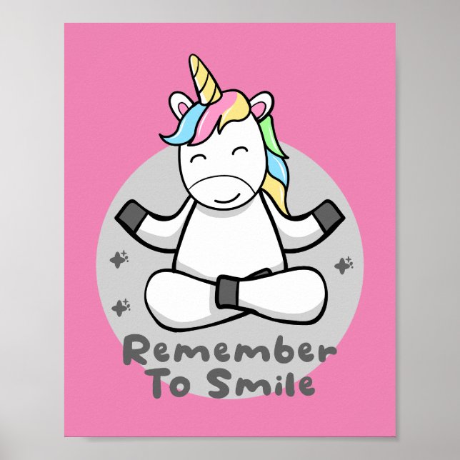 Póster Recuerde sonreír Kawaii feliz unicornio haciendo y (Frente)