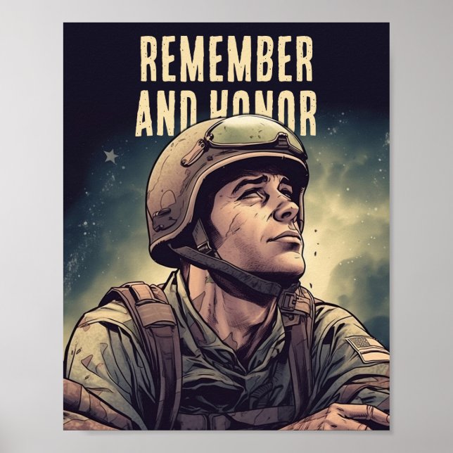 Póster Recuerden y honran a soldado del Día de la Memoria (Frente)