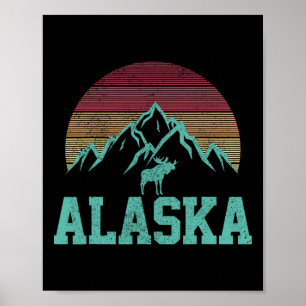 Póster Recuerdo de Alaska Vintage Moose Outdoor Nature Ca