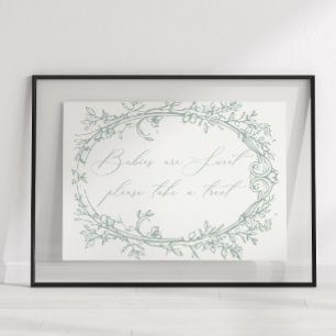 Póster Recuerdo de Baby Shower Floral Verde Atemporal Vin