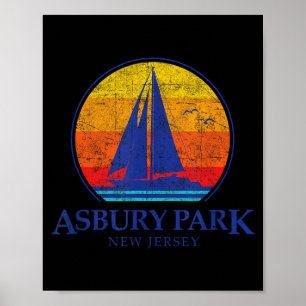 Póster Recuerdo de barco de vela vintage Asbury Park Nuev