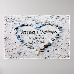 Póster Recuerdo de boda de corazón de playa o libro de in