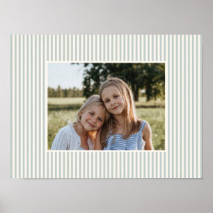 Póster Recuerdo de foto familiar a rayas en verde salvia