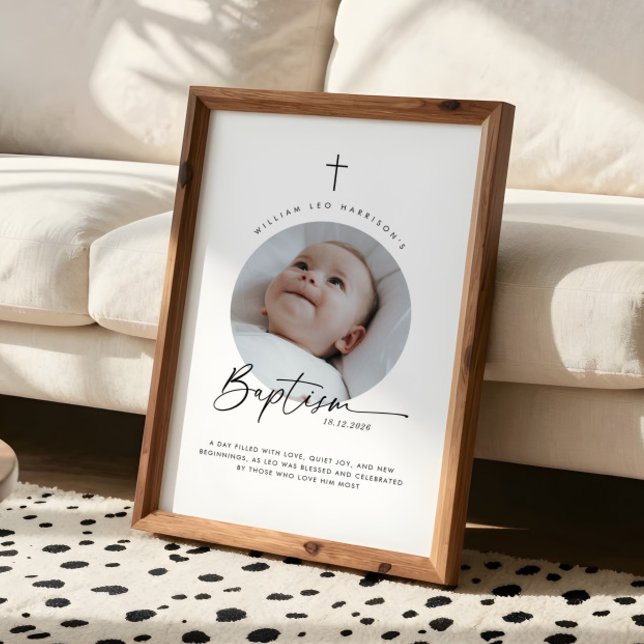 Póster Recuerdo de foto redonda de bautizo (Baptism Round Photo Keepsake Poster)