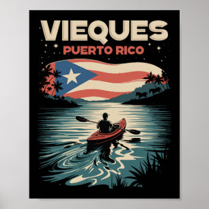 Póster Recuerdo de la Isla de Vieques Puerto Rico Bandera