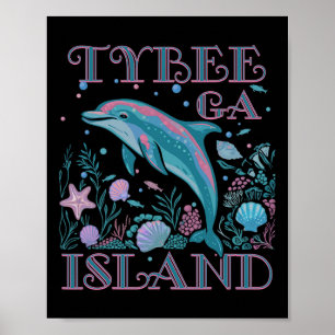 Póster Recuerdo de playa colorido amante de delfines Isla