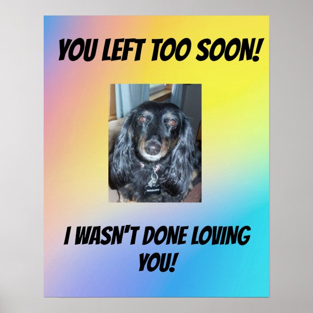 Póster Recuerdo de tu Mascota Te Fuiste Demasiado Pronto  (Frente)