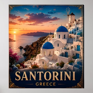 Póster Recuerdo de vacaciones de puesta de sol en Santori
